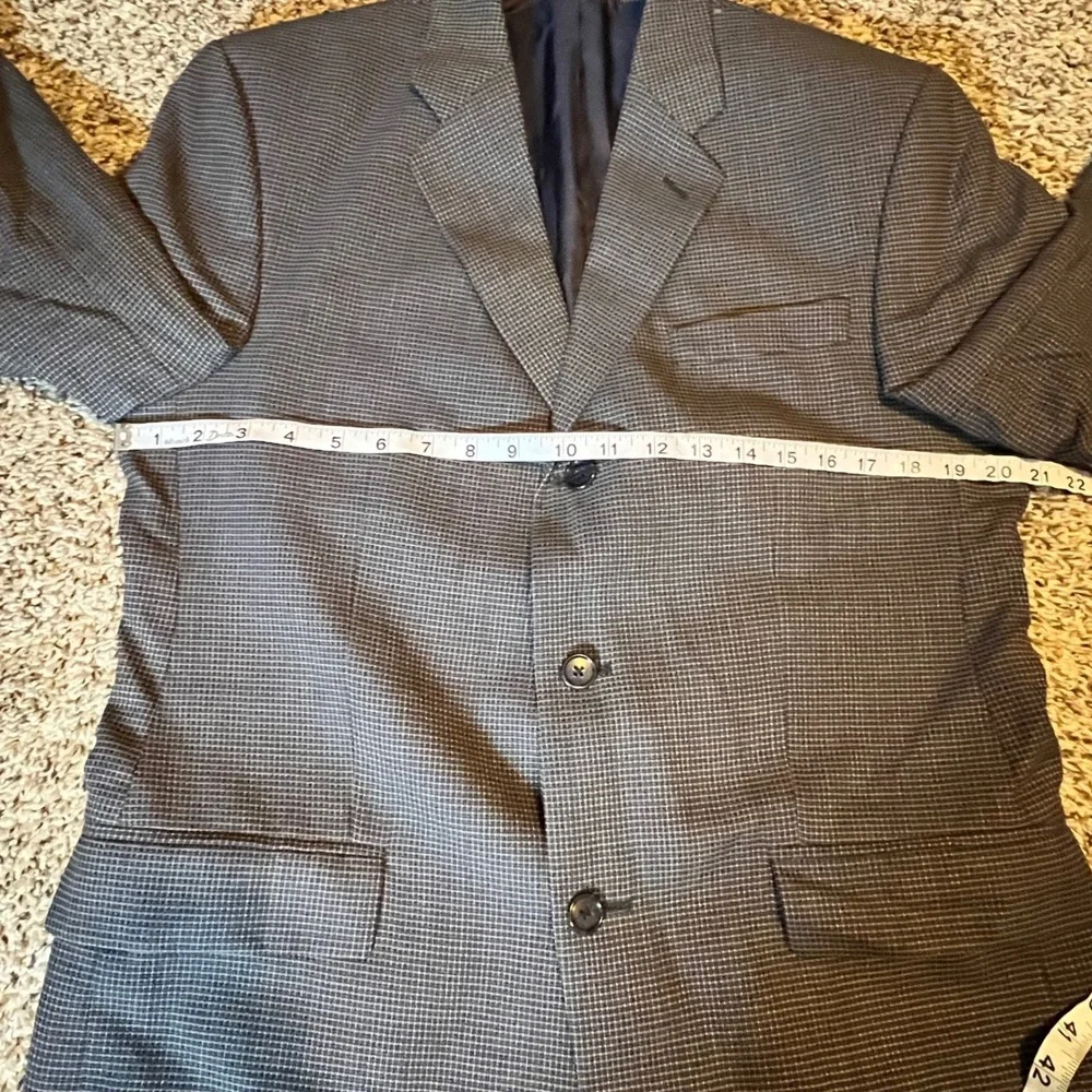 Calvin Klein Mens Grey‎ Wool Micro Check 3 Button Blazer Jacket No Size Listed.